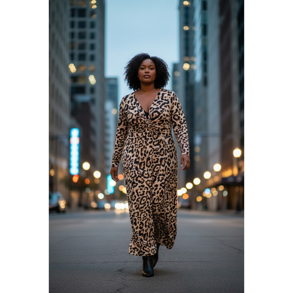 Rosegal Women's Curve Plus Size Large Leopard Print Dress 3/4‎ Sleeve Brand New